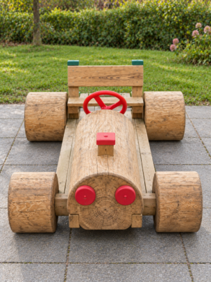 Houten raceauto – Speelauto voor buiten.